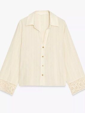 ZARA GUIPURE LACE SLEEVE SHIRT ECRU